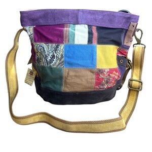 Vintage Y2K Lucky Brand Patchwork Hobo Bag NWT Boho Festival Suede Sling